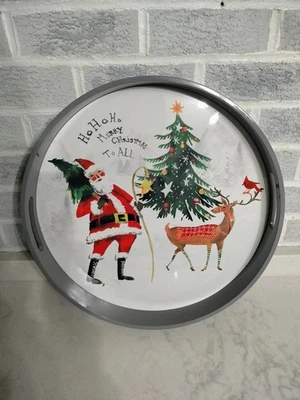 Pottery Barn Santa Claus Merry Christmas To All Handcrafted Serving Tray ~18" - Image 1 of 4