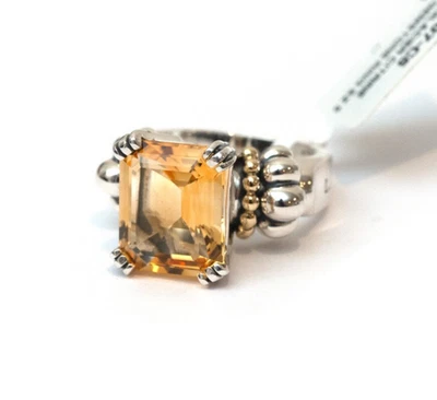 ЛАГОС новый ледник серебро, 18K золото оранжевый цитрин 12 x 10 мм драгоценный камень кольцо размер 5 - Изображение 1 из 4