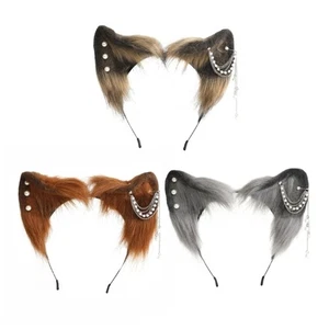 Furry Animal Cat Foxes Ear Hair Hoop Party Cosplay Headband Hairband Headwear - Picture 1 of 10