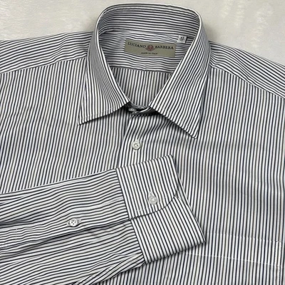 Luciano Barbera Dress Shirt Mens 43/17 (XXL) White Striped Button Cotton Italy - Image 1 of 4