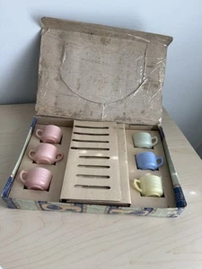 HAZEL ATLAS LITTLE HOSTESS Glass Child’s TEA SET Moderntone Platonite 14 pieces - Picture 1 of 14