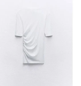 ZARA WOMENS DELICATE LONG WHITE RAUCHED TEE SHIRT NWT SIZE S - Picture 1 of 7