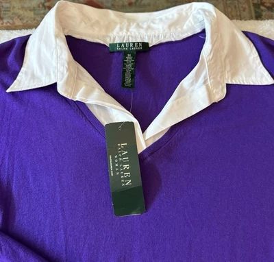 NEW Lauren Ralph Lauren Womens 3X Layered Faux Shirt Collar Sweater Overlay Plus - Image 1 of 4