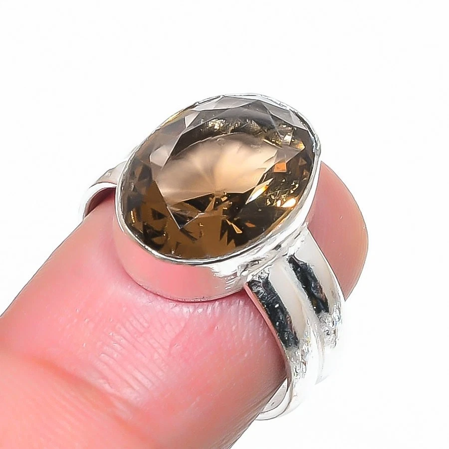 Anillo de plata de ley 925 hecho a mano con piedras preciosas de cuarzo ahumado de todos los tamaños para regalo Foto 1 de 1