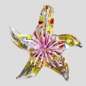 Hand Blown Glass Starfish Pendant Necklace Charm Multicolor Murano Style - Picture 1 of 2