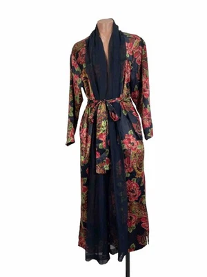 Roupão de chiffon vintage Victoria's Secret etiqueta dourada cetim preto paisley PS - Imagem 1 de 4