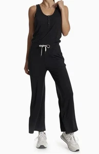 Vuori Black Falls Sleeveless Jumpsuit Size Large Wide Leg Cinch Waist Tank Top - Picture 1 of 2
