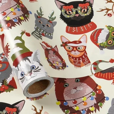 LeZakaa Cat Christmas Wrapping Paper Roll, Holiday 17 X 16.4FT, Funny  - Image 1 of 4