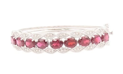 925 Sterling Silver Vintage Bracelet Oval Ruby & CZ Triple Row Bangle  BT11393 - Image 1 of 4