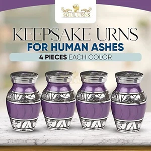 Purple With Silver Bands Small Keepsake Urns for Human Ashes - Set of 4 - Picture 1 of 6