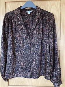 Topshop Blouse Silk Feel Size 8 Fits size 10 also Brown/Black Mix - Picture 1 of 3
