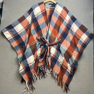 JOULES Poncho Women JANEY TARTAN Bleted Shawl Cape Wrap Check Plaid Coat Frilled - Picture 1 of 12