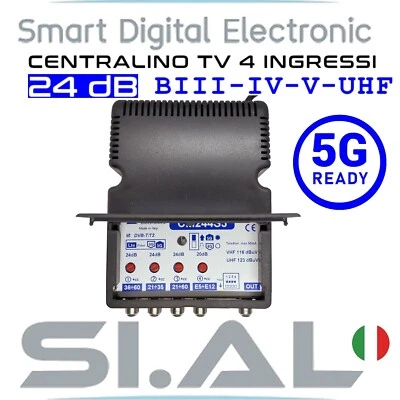 Centralino antenna TV 4 ingressi 24dB BIII-IV-V-UHF regolabile filtro 5G LTE - Immagine 1 di 2