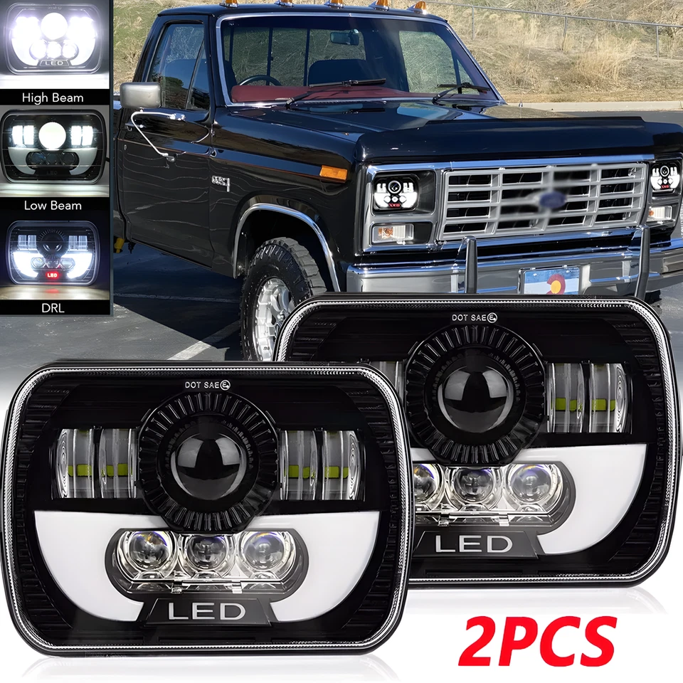Par de faróis de LED 7x6 5x7 Hi Lo Beam H6054 para Ford F-150 1981 1982 1983 1984 - Imagem 1 de 4