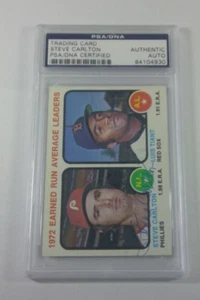 Steve Carlton 1973 Topps ERA Leaders #65 certificado PSA/ADN firmado a mano automático - Imagen 1 de 3