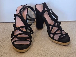 NEW LOOK BLACK SUEDE STRAPPY OPEN TOE CHUNKY BLOCK HIGH HEEL SANDALS - 6 39 - Picture 1 of 5