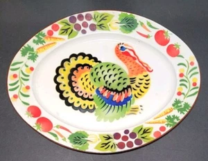 Enamel Enamelware Turkey Platter Made in Hong Kong Vintage Colorful 18 x 14 Tray - Picture 1 of 3