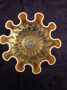 Karnevalsglas Regentropfen selten DUGAN Pfirsich opalisierend NUSSSCHALE gekräuselt - Bild 1 von 12