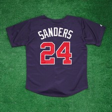 Deion Sanders Majestic 1995 Atlanta Braves Alternate Navy Blue Men's Jersey