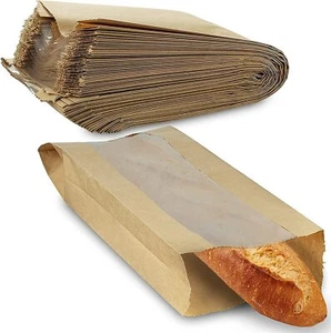 MT Products Brown Bread Bags with Window 6.5" x 2" x 18" - Pack of 50 - Picture 1 of 8