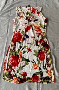 ROBERTO CAVALLI WOMEN'S SHORT DRESS FLORAL PRINT SNAKE CHARMS SLEEVELESS SIZE L - Picture 1 of 9