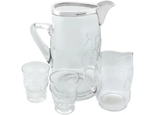 Sterling Silver and Glass Water Jug with Glass Tumblers Antique Victorian - Picture 1 of 15