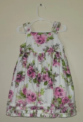 Girl's Size 3T Party Dress Pink Roses, Ruffled Hem & Straps, Slip & Crinoline - Image 1 of 4