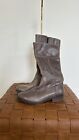 Fossil Gray/Brown Leather Knee High Zip Up Riding Boots Classic Size 7