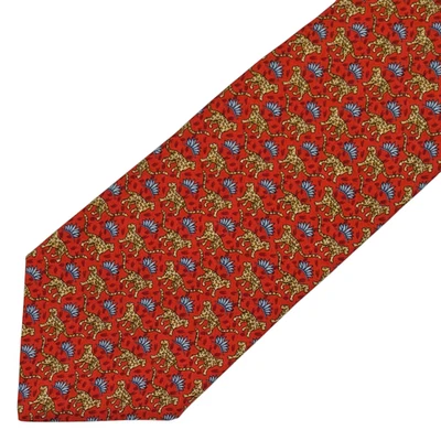 Corbata Brooks Brothers Makers Naranja Estampado Jaguar 100% Seda Italiana Colorida EE. UU. Foto 1 de 4