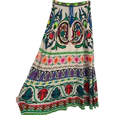 Flying Tomato Colorful Boho Floral Print Elastic Waist Maxi Skirt Size Large - Image 1 of 4