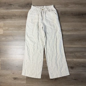 Faherty Sun Strider Linen Pants S Flax Beige Wide Leg Paperbag Waist Lagenlook - Picture 1 of 8