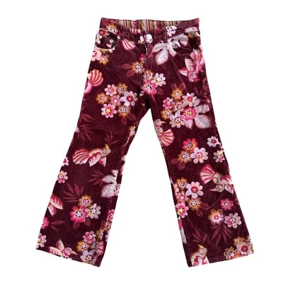 Oilily Kids Velvet Maroon Bird and Flower Pattern Girls Size 116 Size 6 - Image 1 of 4
