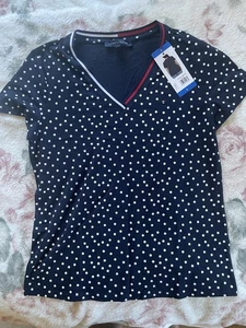 Camiseta Tommy Hilfiger Net para mujer azul marino y blanco a lunares talla grande  - Imagen 1 de 2