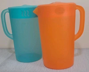 2 Rubbermaid 1 Gallon 2qt Pitcher Bright Sheer Orange Tangerine Teal Aqua Color  - Picture 1 of 24