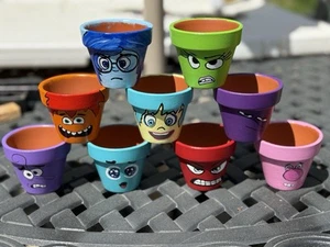 9 Hand Painted 2.5” Terracotta Clay Flower Pot Inside Out Characters - Picture 1 of 12