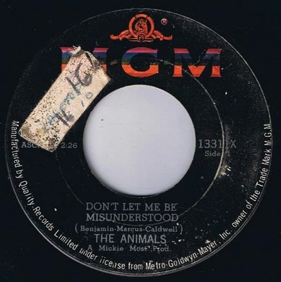 The Animals Don't Let Me Be Misundestood 45 rpm Club A Gogo Canadian Pressing - Image 1 of 2