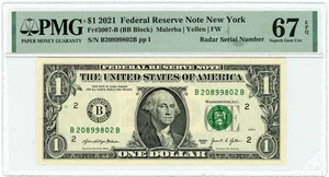 FR.3007-B $1 2021 FRN New York Radar Serial # Superb GemUnc67 EPQ PMG 950222-172 - Picture 1 of 3