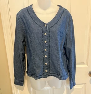Vintage Ozark Mountain Jean Company Denim Embroidered Button Up Top Size Large - Picture 1 of 7