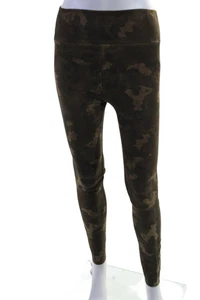 SPRWMN Womens Leather Suede Camouflage Print High Rise Leggings Green Size S - Picture 1 of 5