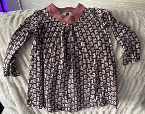 Tea Collection Girls Dress Scottie Dog Pleated Trapeze Pink Gray Girls Size 4 - Picture 1 of 7