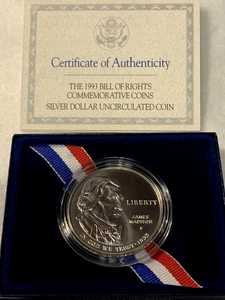 Vintage 1993 Bill of Rights Commemorative Silver Dollar Uncirculated w COA - Picture 1 of 8