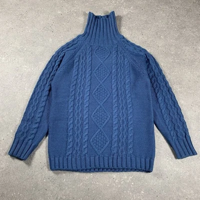 Jersey WoolOvers Para Hombres Medio Azul Lana Aran Grueso Cable Tejido Pescador Foto 1 de 4