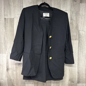 Kasper A.S.L Petites Blazer Jacket & Skirt Suit Set 100% Wool Size 10P - Black - Picture 1 of 5