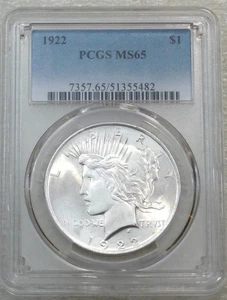 1922 Peace Silver Dollar PCGS MS65 Frosty White Just Graded New Holder #L228M - Picture 1 of 4