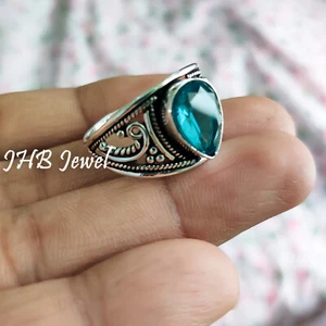 Swiss Blue Topaz Gemstone 925 Sterling Silver Unique Ring Latest Gift Jewelry - Picture 1 of 6