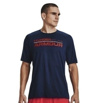 Under Armour Para Hombre UA Tech™ 2.0 Wordmark Azul Marino Manga Corta Talla XL Alto NUEVO Foto 1 de 4