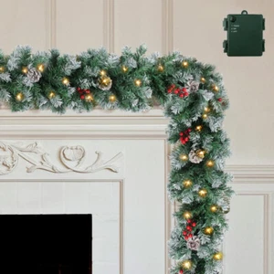 10-Ft LED Lighted Frosted Christmas Garland Pinecone Berries Holiday Decor TIMER - Picture 1 of 9