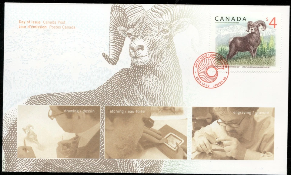 #3129 OFDC $4 Wildlife Definitive - Canada - 2018 - Bighorn Sheep - Superfleas - Image 1 of 1