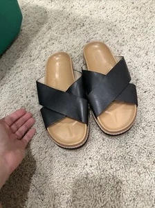Madewell Shoes Women's Dayna Black Leather Slip On Slide Sandals Size 7.5 - Picture 1 of 5