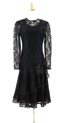 Vestido de renda feminino vintage anos 80 cintura caída tamanho 5/6 arco caprichoso festa formal retrô - Imagem 1 de 4